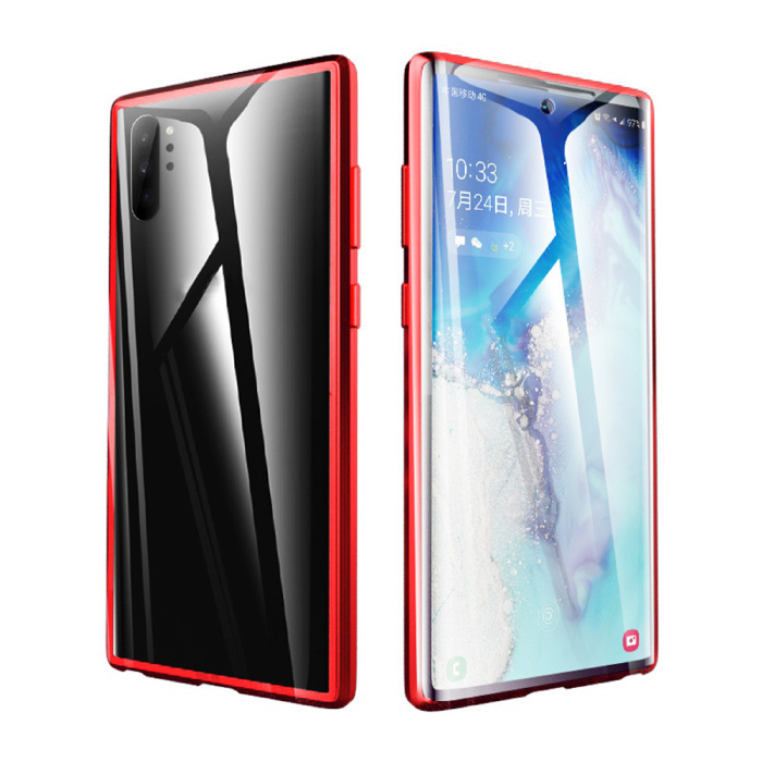 Custodia magnetica 360 ° per Samsung Galaxy Note 10 con vetro temperato - Custodia integrale + protezione schermo rossa