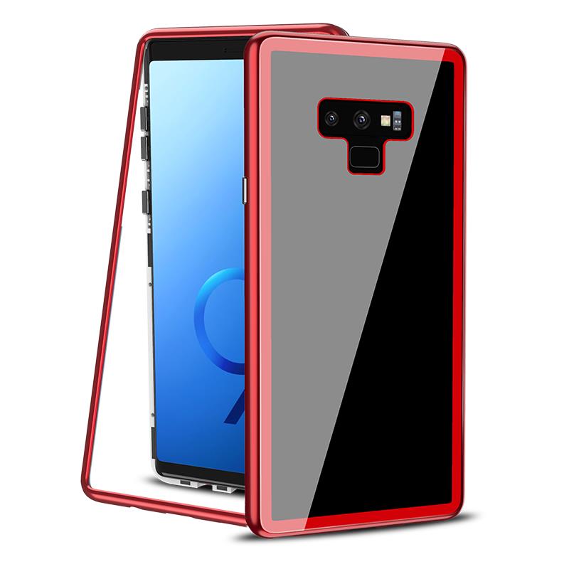 Custodia magnetica 360 ° per Samsung Galaxy Note 9 con vetro temperato - Custodia integrale + protezione schermo rossa