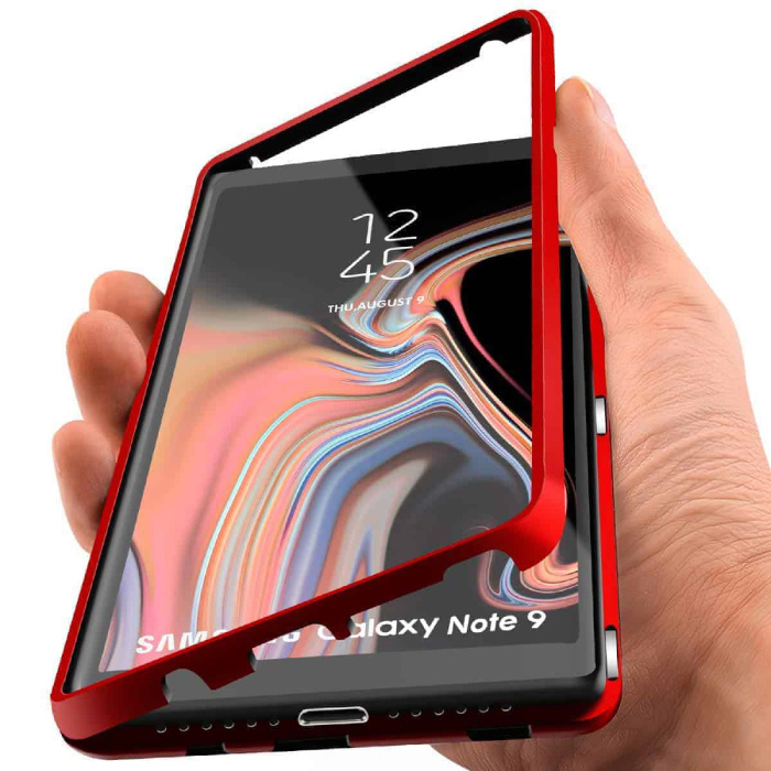 Custodia magnetica 360 ° per Samsung Galaxy Note 8 con vetro temperato - Custodia integrale + protezione schermo rossa