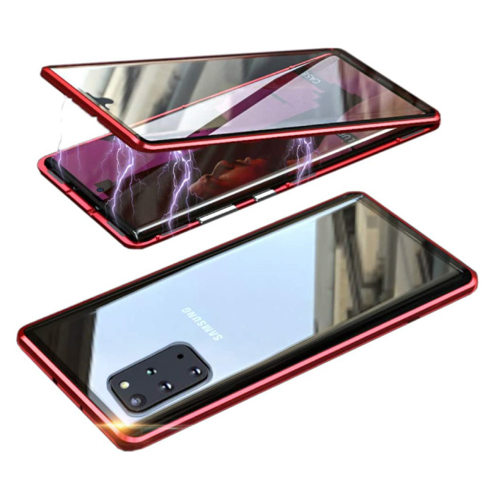 Samsung Galaxy S20 Plus Magnetyczne etui 360 ° ze szkłem hartowanym - całe etui + folia ochronna na ekran w kolorze czerwonym