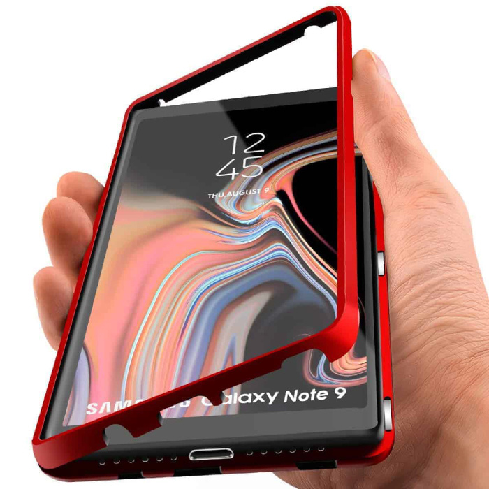 Custodia magnetica 360 ° per Samsung Galaxy S10 con vetro temperato - Custodia integrale + protezione schermo rossa