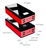 Stuff Certified® Power bank da 80.000 mAh con 4 porte - Torcia incorporata - Caricabatteria esterno per batteria di emergenza Caricabatterie rosso