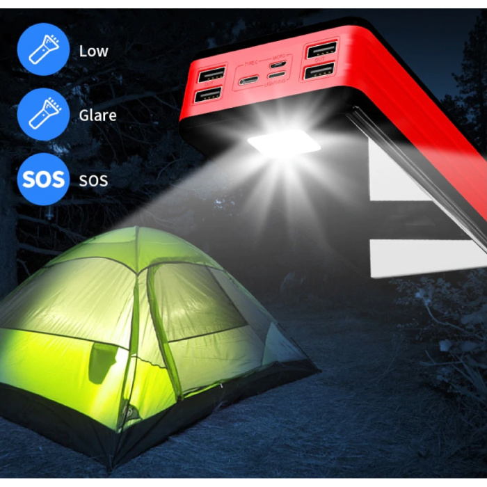 Stuff Certified® Power Bank 80.000 mAh z 4 portami - Wbudowana latarka - Zewnętrzna ładowarka awaryjna Ładowarka Czerwona