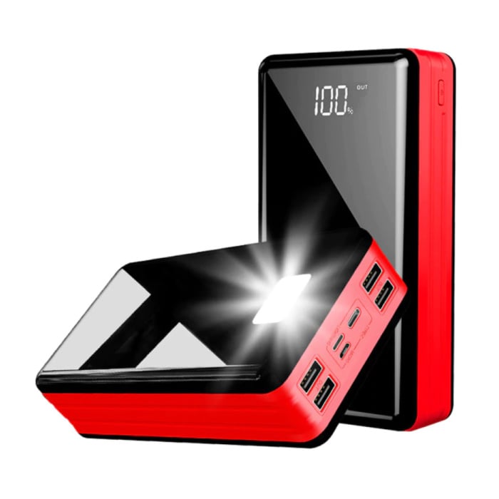 80.000mAh Power Bank with 4 Ports - Built-in Flashlight - External Emergency Battery Battery Charger Charger Red