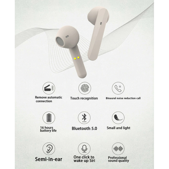 Brightside Écouteurs sans fil T12 - Écouteurs TWS Smart Touch Control Bluetooth 5.0 Écouteurs sans fil Beige