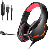 Yulass Casque de jeu stéréo pour Playstation 4 et 5 / Xbox / PC - Casque avec microphone rouge