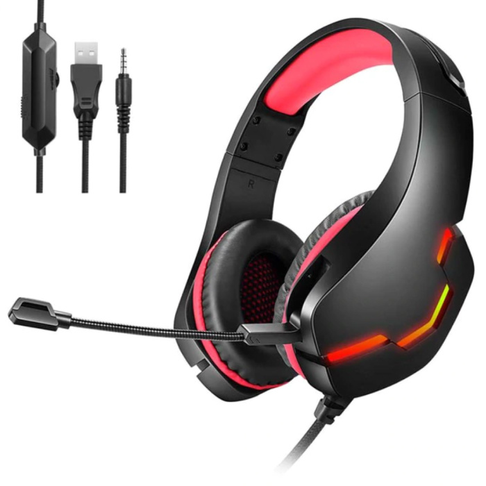 Auriculares estéreo para juegos para Playstation 4 y 5 / Xbox / PC - Auriculares con micrófono rojo