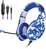 Yulass Auriculares estéreo para juegos para Playstation 4 y 5 - Auriculares con micrófono de camuflaje