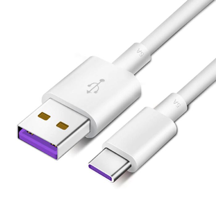 Cable de carga USB-C 5A - Cargador de carga rápida Cable de datos Android 1 metro Negro