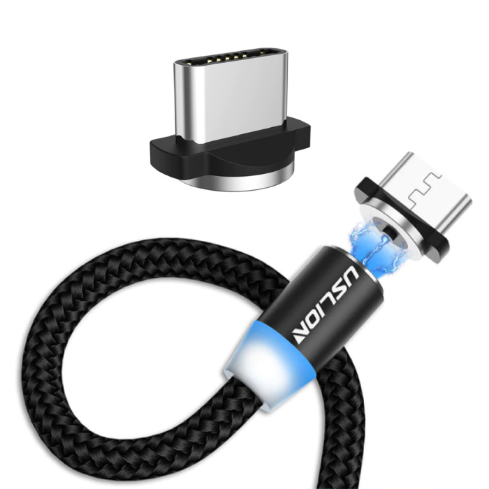 Cable de carga magnético USB-C de 1 metro tipo C - Cable de datos de cargador de nailon trenzado Android Negro