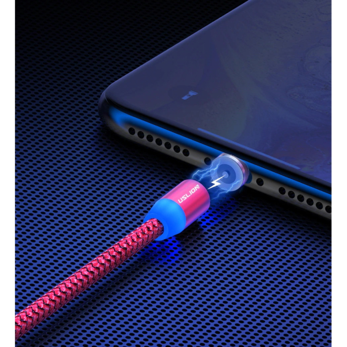 USLION Cable de carga magnético USB-C de 3 metros tipo C - Cable de datos de cargador de nailon trenzado Android rojo