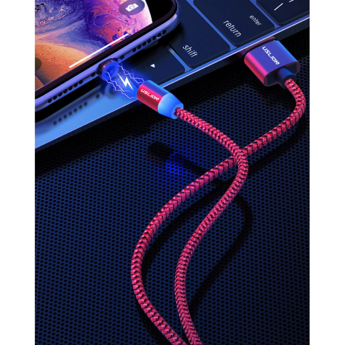USLION USB-C Magnetic Charging Cable 1 Meter Type C - Braided Nylon Charger Data Cable Android Red