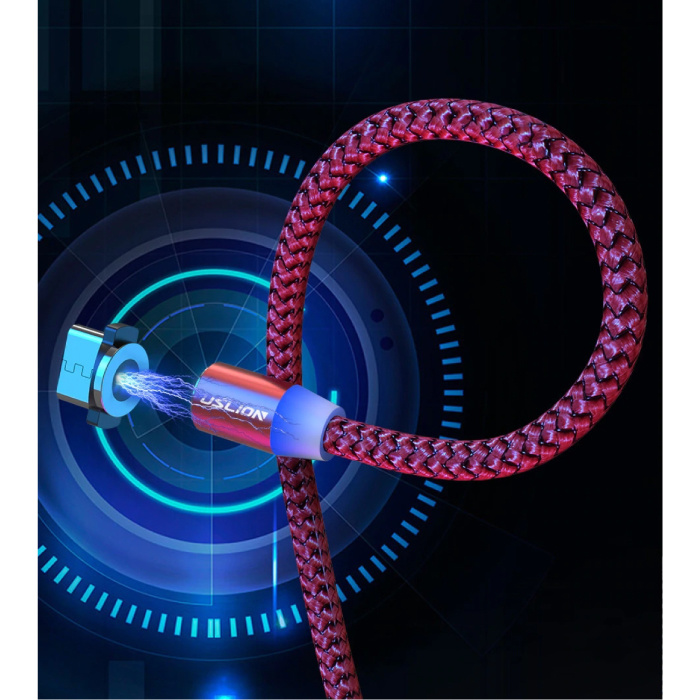 USLION Cable de carga magnético USB-C de 3 metros tipo C - Cable de datos de cargador de nailon trenzado Android rojo