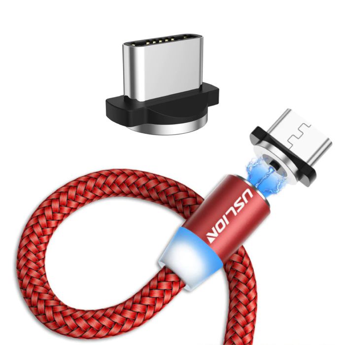 Cable de carga magnético USB-C de 3 metros tipo C - Cable de datos de cargador de nailon trenzado Android rojo