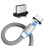 USLION Câble de charge magnétique USB-C 3 mètres de type C - Câble de données de chargeur en nylon tressé Android Argent