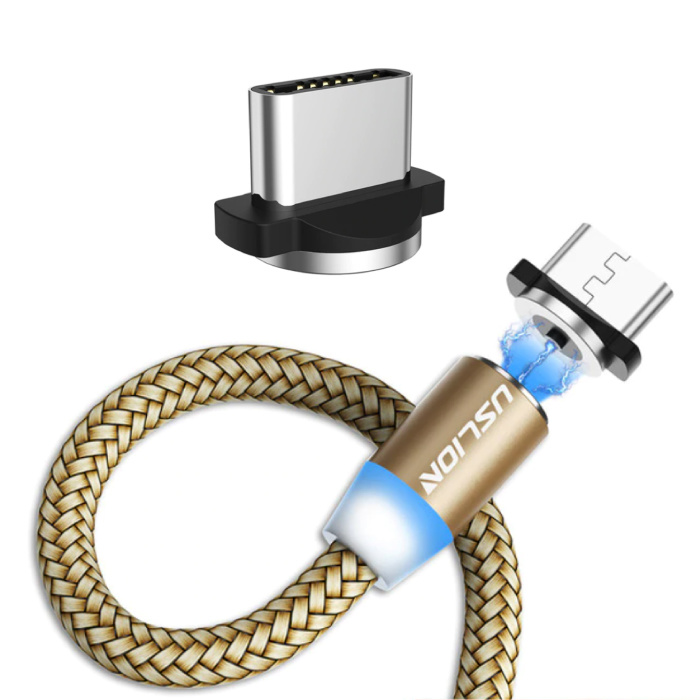 Cable de carga magnético USB-C de 3 metros tipo C - Cable de datos de cargador de nailon trenzado Android Gold