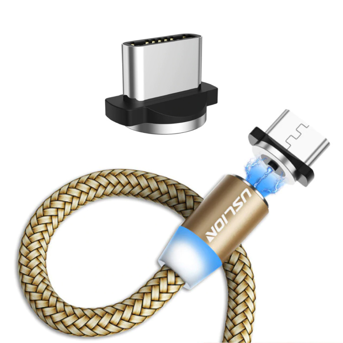 Câble de charge magnétique USB-C 3 mètres de type C - Câble de données de chargeur en nylon tressé Android Gold