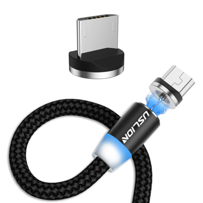 Cavo di ricarica magnetico micro USB da 2 metri - Cavo dati per caricabatterie in nylon intrecciato Android nero