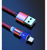 USLION Cable de carga magnético micro-USB de 3 metros - Cable de datos de cargador de nylon trenzado Android Red