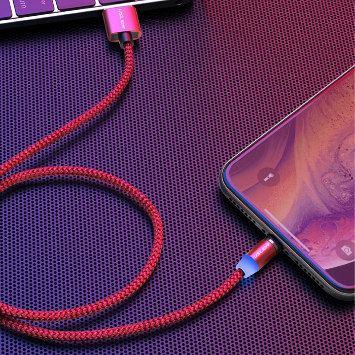 USLION Cavo di ricarica magnetico micro-USB 1 metro - Cavo dati per caricabatterie in nylon intrecciato Android Red