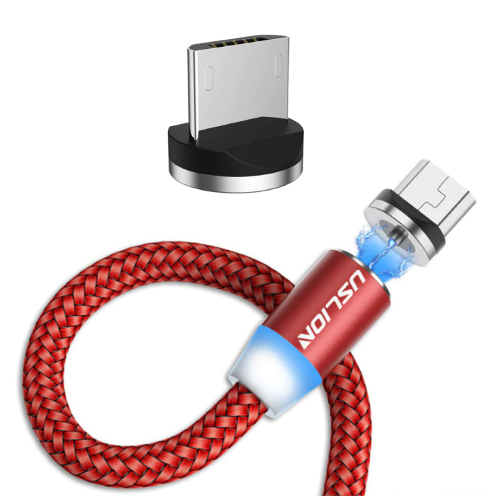 Cavo di ricarica magnetico micro-USB 3 metri - Cavo dati per caricabatterie in nylon intrecciato Android Rosso