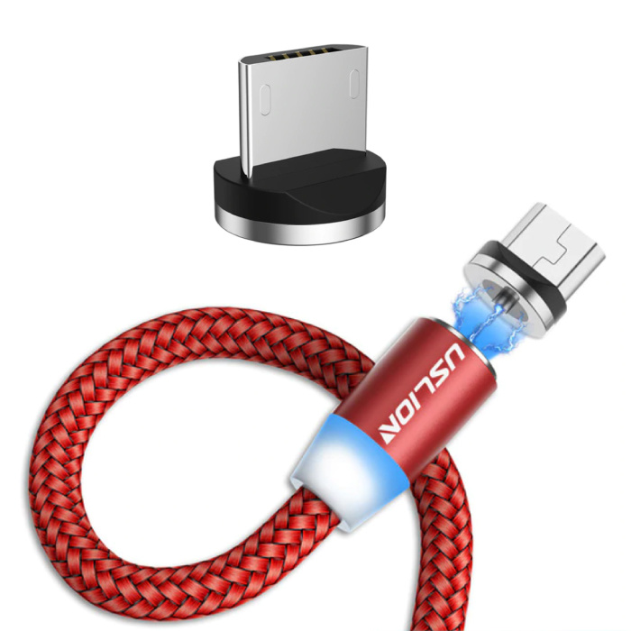 Micro-USB Magnetic Charging Cable 2 Meter - Braided Nylon Charger Data Cable Android Red