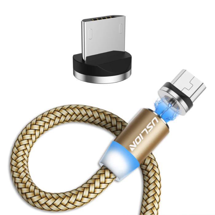 Micro-USB Magnetic Charging Cable 2 Meters - Braided Nylon Charger Data Cable Android Gold