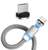 USLION Magnetyczny kabel ładujący Micro-USB 2 metry - pleciony nylonowy kabel do ładowania danych Android Srebrny