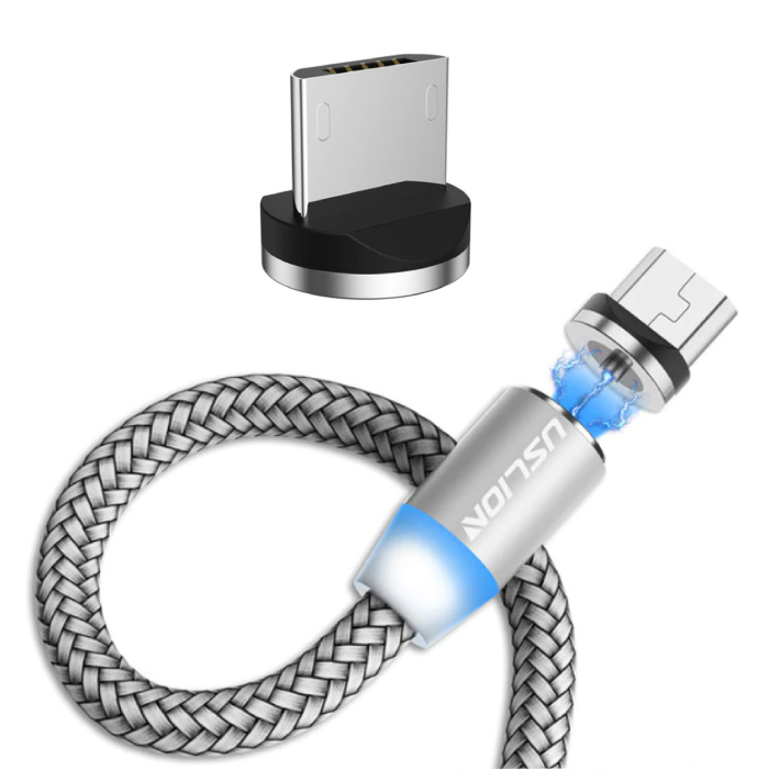 Micro-USB Magnetic Charging Cable 2 Meters - Braided Nylon Charger Data Cable Android Silver