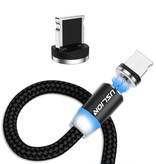 USLION Cable de carga magnético Lightning para iPhone de 2 metros - Cable de datos de carga de nylon trenzado Android Negro