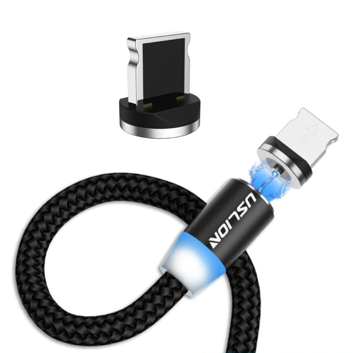 Cable de carga magnético Lightning para iPhone de 2 metros - Cable de datos de carga de nylon trenzado Android Negro