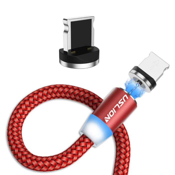 USLION iPhone Lightning Cable de carga magnético de 3 metros - Cable de datos de carga de nylon trenzado Android Red