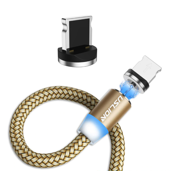 Cable de carga magnético Lightning para iPhone de 1 metro - Cable de datos de cargador de nailon trenzado Android Gold