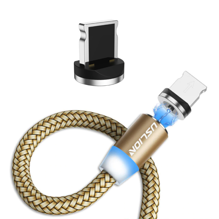 Câble de charge magnétique iPhone Lightning 1 mètre - Câble de données de chargeur en nylon tressé Android Gold