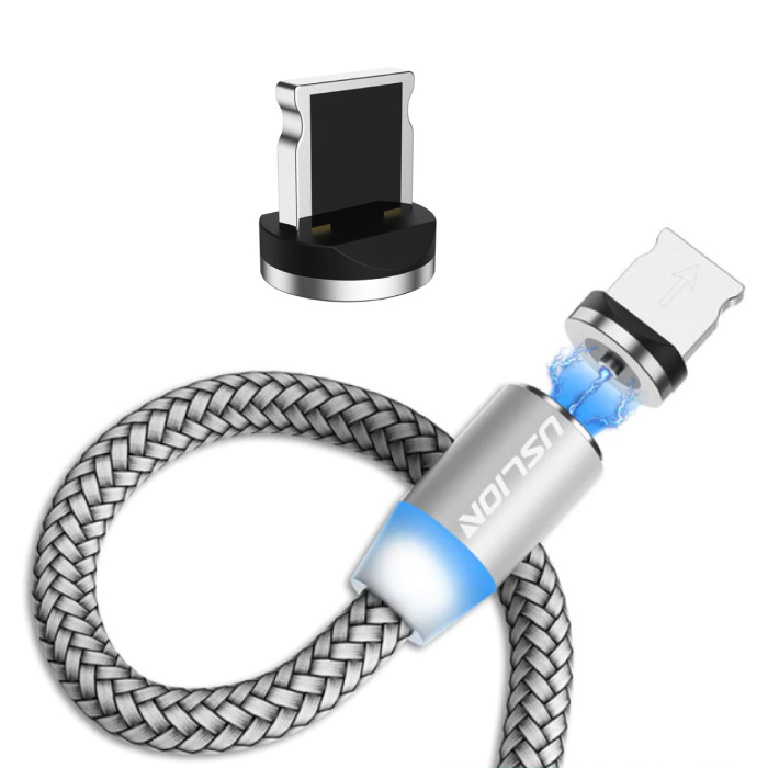 Magnetyczny kabel ładujący iPhone Lightning 1 metr - pleciony nylonowy kabel do ładowania danych Android Srebrny