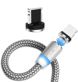 USLION Magnetyczny kabel ładujący iPhone Lightning 2 metry - pleciony nylonowy kabel do ładowania danych Android Srebrny