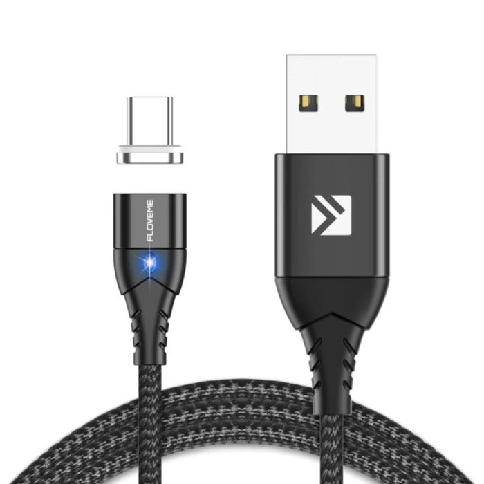 Cable de carga magnético USB-C de 1 metro tipo C - Cable de datos de cargador de nailon trenzado Android Negro