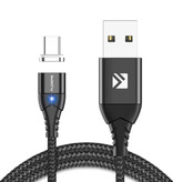 FLOVEME Cable de carga magnético USB-C de 2 metros tipo C - Cable de datos de cargador de nylon trenzado Android Negro
