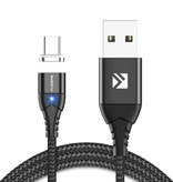 FLOVEME Cavo di ricarica magnetico USB-C da 2 metri di tipo C - Cavo dati per caricabatterie in nylon intrecciato Android nero