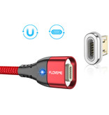 FLOVEME Câble de charge magnétique USB-C 2 mètres de type C - Câble de données de chargeur en nylon tressé Android rouge