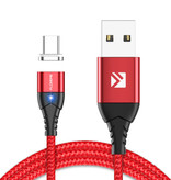 FLOVEME USB-C Magnetic Charging Cable 2 Meter Type C - Braided Nylon Charger Data Cable Android Red