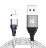 FLOVEME Cable de Carga Magnético USB-C 2 Metros Tipo C - Cargador de Nylon Trenzado Cable de Datos Android Plata