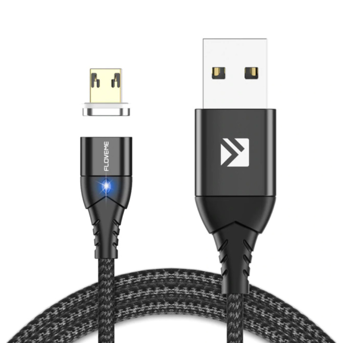 Micro-USB Magnetic Charging Cable 1 Meter - Braided Nylon Charger Data Cable Android Black