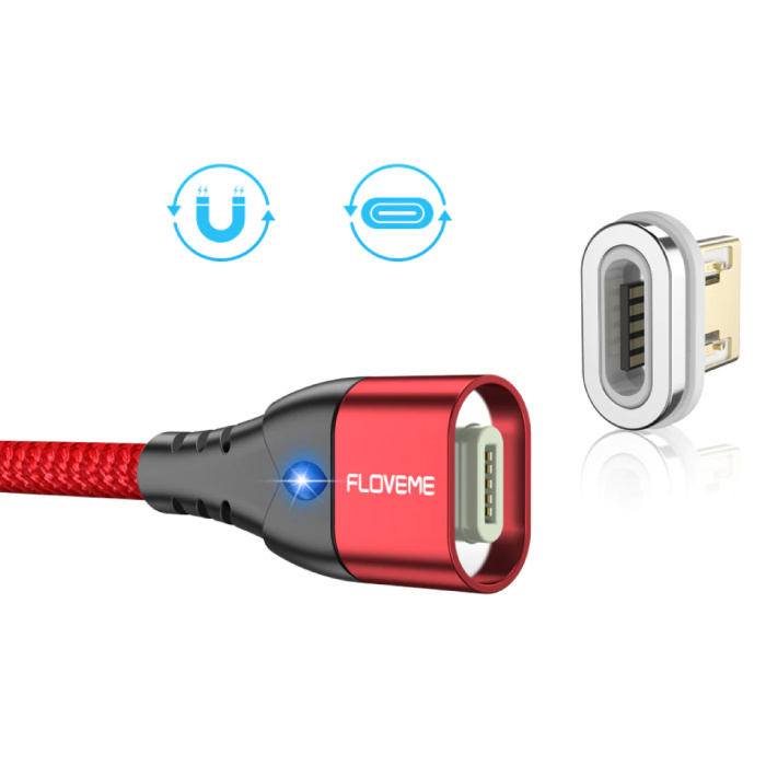 FLOVEME Câble de charge magnétique micro-USB 1 mètre - Câble de données de chargeur en nylon tressé Android blanc