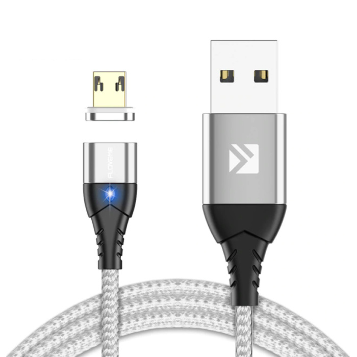 Micro-USB Magnetic Charging Cable 1 Meter - Braided Nylon Charger Data Cable Android White