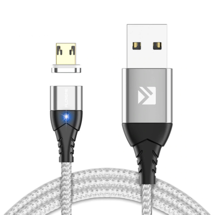 Micro-USB Magnetic Charging Cable 2 Meters - Braided Nylon Charger Data Cable Android White