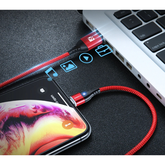 FLOVEME Câble de charge magnétique iPhone Lightning 2 mètres - Câble de données de chargeur en nylon tressé Android Argent