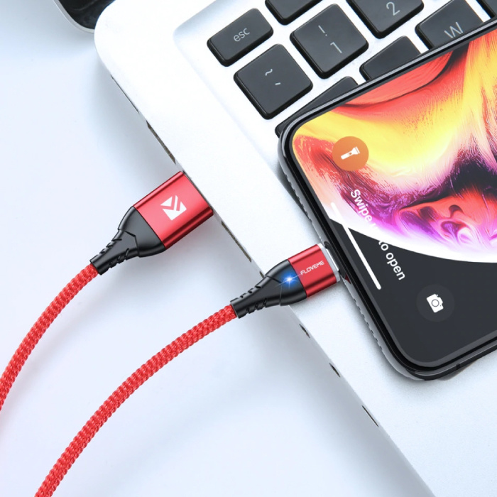 FLOVEME Magnetyczny kabel ładujący iPhone Lightning 2 metry - pleciony nylonowy kabel do ładowania danych Android Srebrny