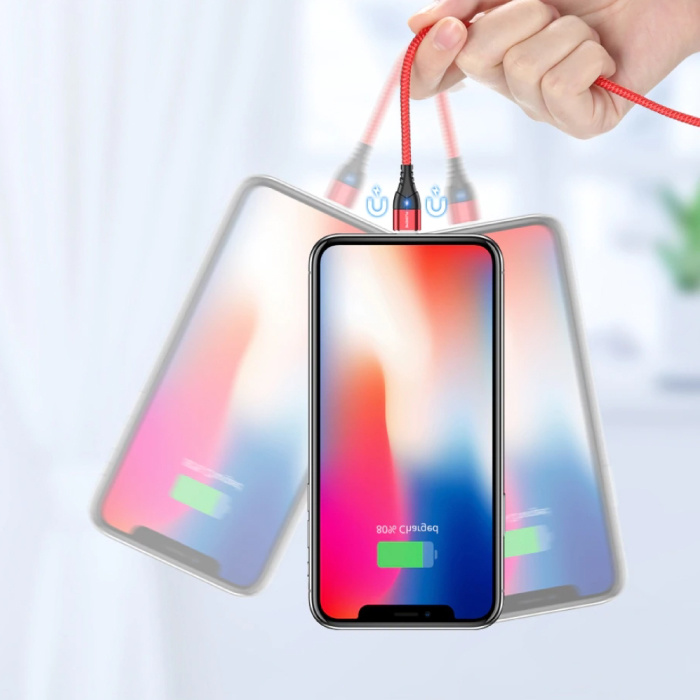 FLOVEME Magnetyczny kabel ładujący iPhone Lightning 2 metry - pleciony nylonowy kabel do ładowania danych Android Srebrny