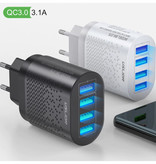 USLION Quad 4x Port 48W USB Stekkerlader - Quick Charge 3.0 Muur Oplader Wallcharger AC Thuislader Adapter Wit